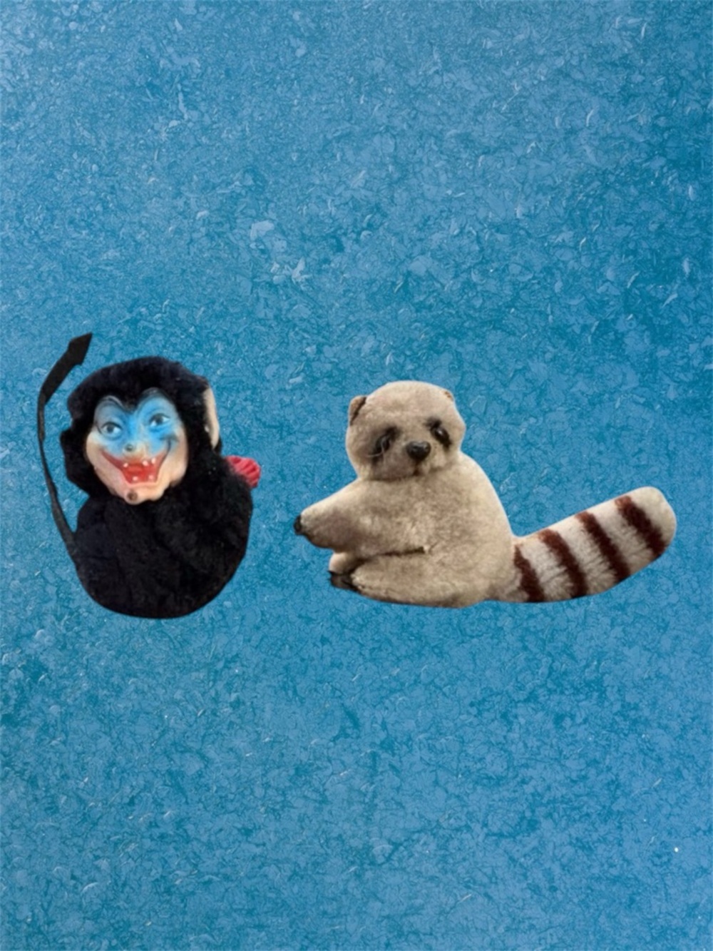 Vintage 80s Clip-On Devil and Racoon Plush Toys